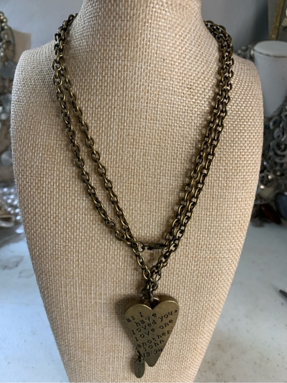 Plunder Antique Brass Heart Pendant Necklace with Uplifting Message